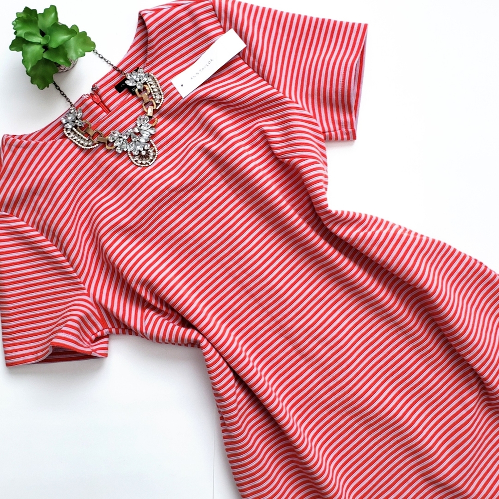 Ann Taylor Red Striped Knit Short Sleeve Dress 8